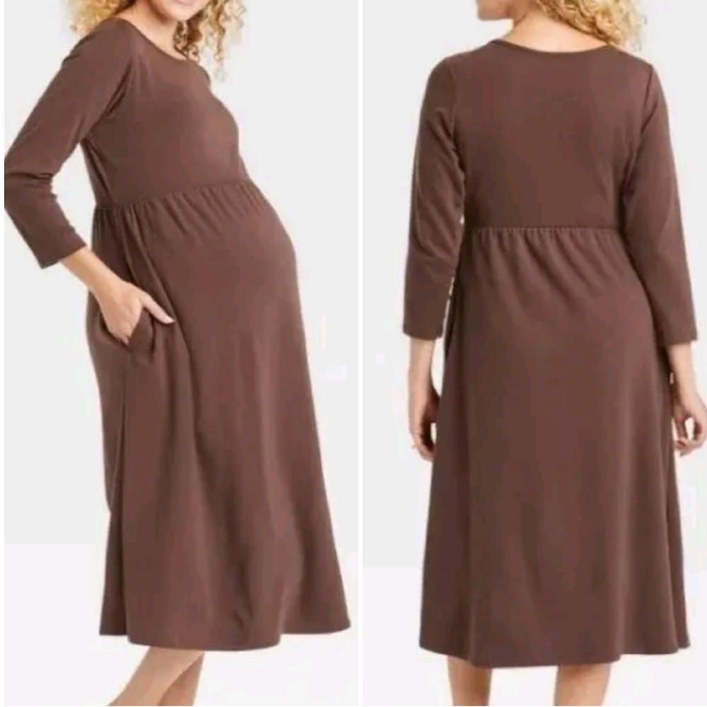 Isabel Maternity Chocolate Brown 3/4 Sleeve Pocketed Dress Sz XL